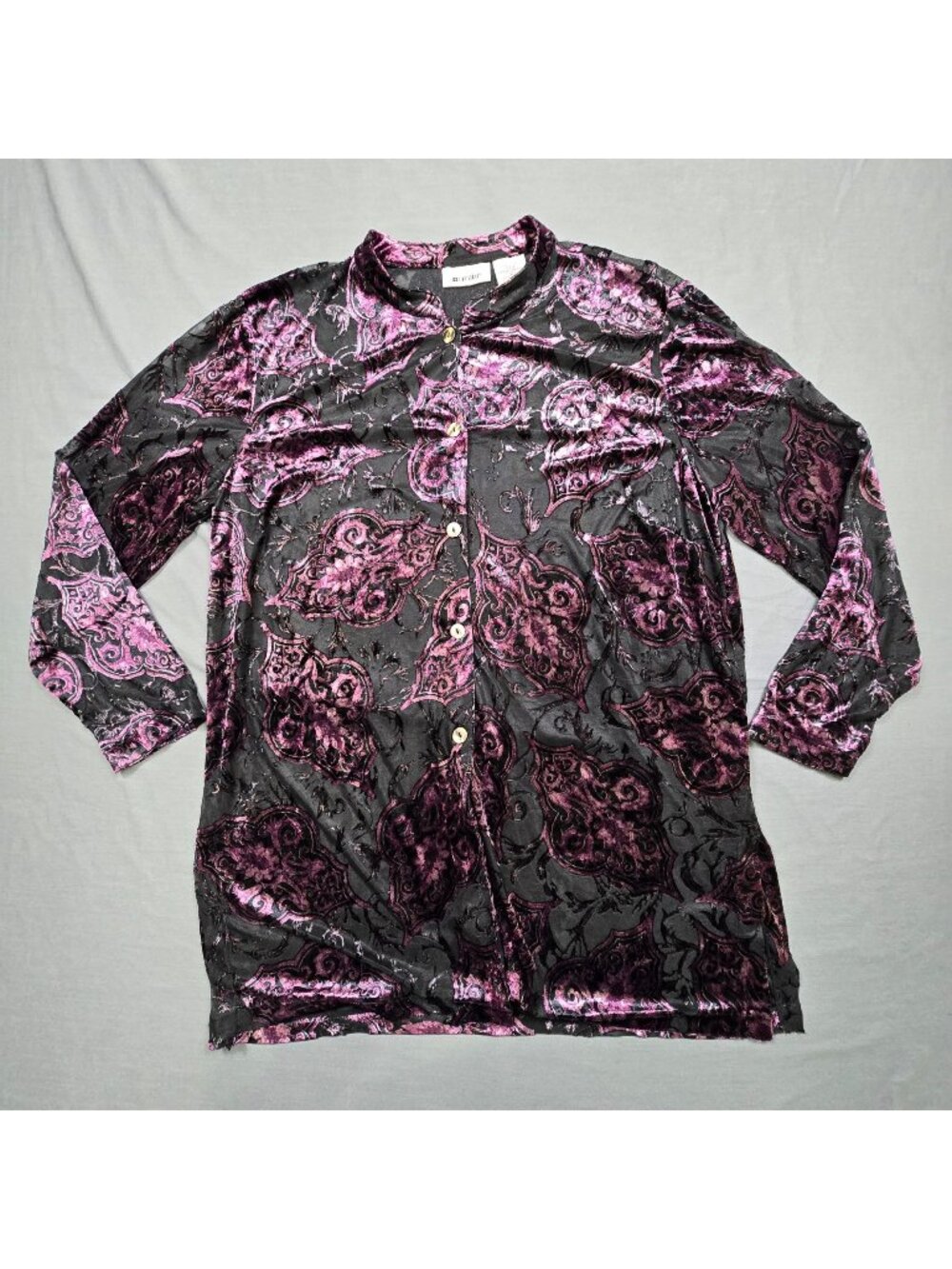Units XL Velvet Burnout Button-Down Top Dress Black Purple Paisley Whimsigoth